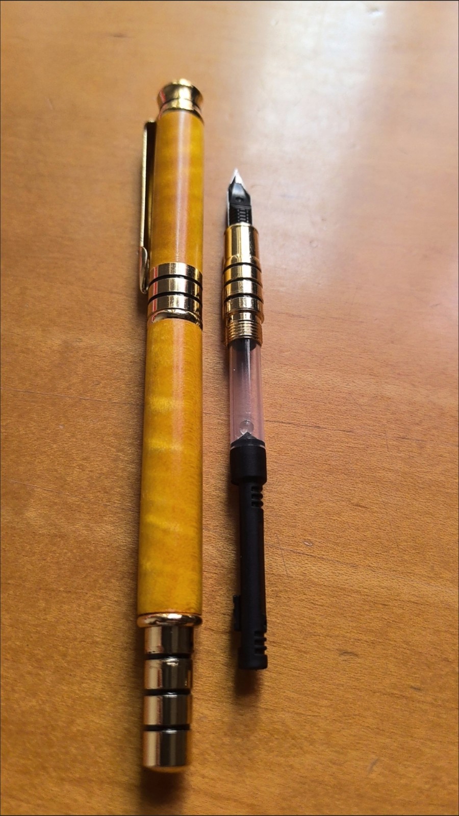 Golden Nanmu Wood Dual-Use Pen Set Fountain & Ballpoint Gift