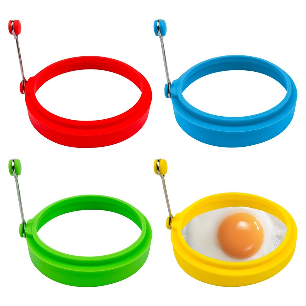 4Pack Silicone Fried Egg Ring Molds and Non-stick Egg Cooker Ring