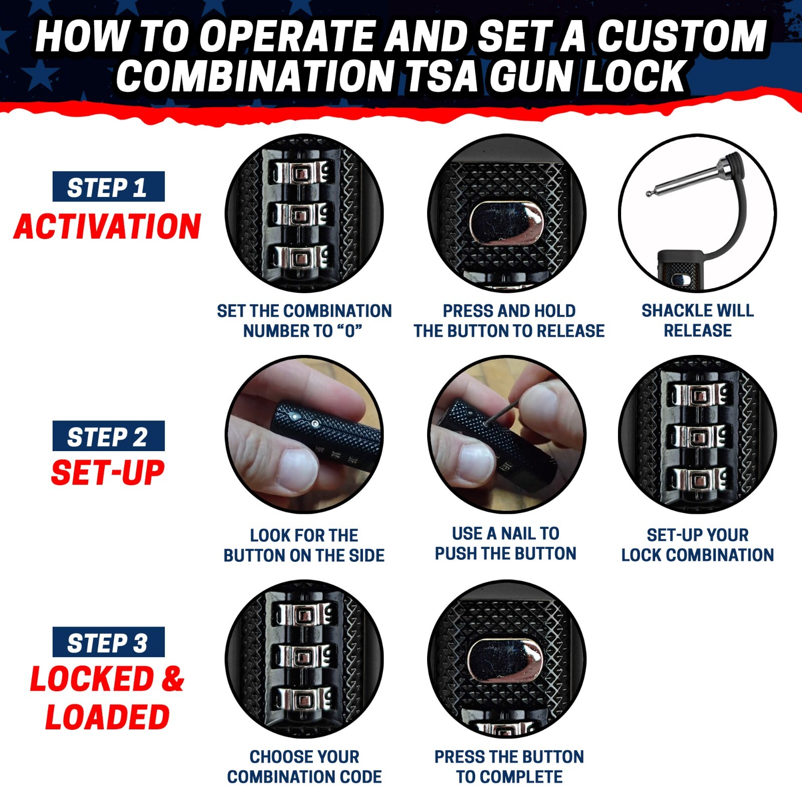TSA Gun Case Lock Combination Blue for Pistol & Rifle Firearm- Safety &Assurance