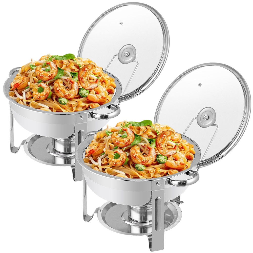 5 Quart 6Pack Full Size Chafing Dish Buffet Set Round Catering Warmer Set Silver