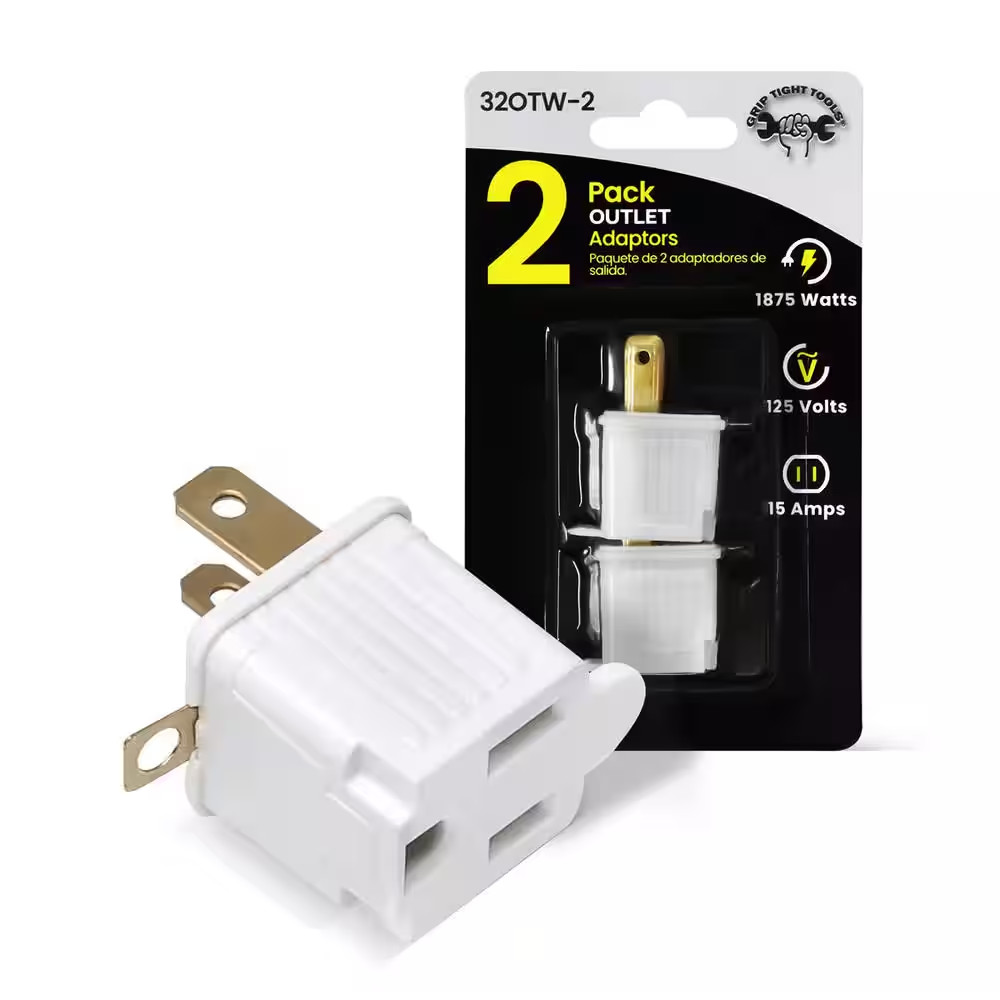 Single Outlet Grounding AC/DC Adapter, White (2-Pack)