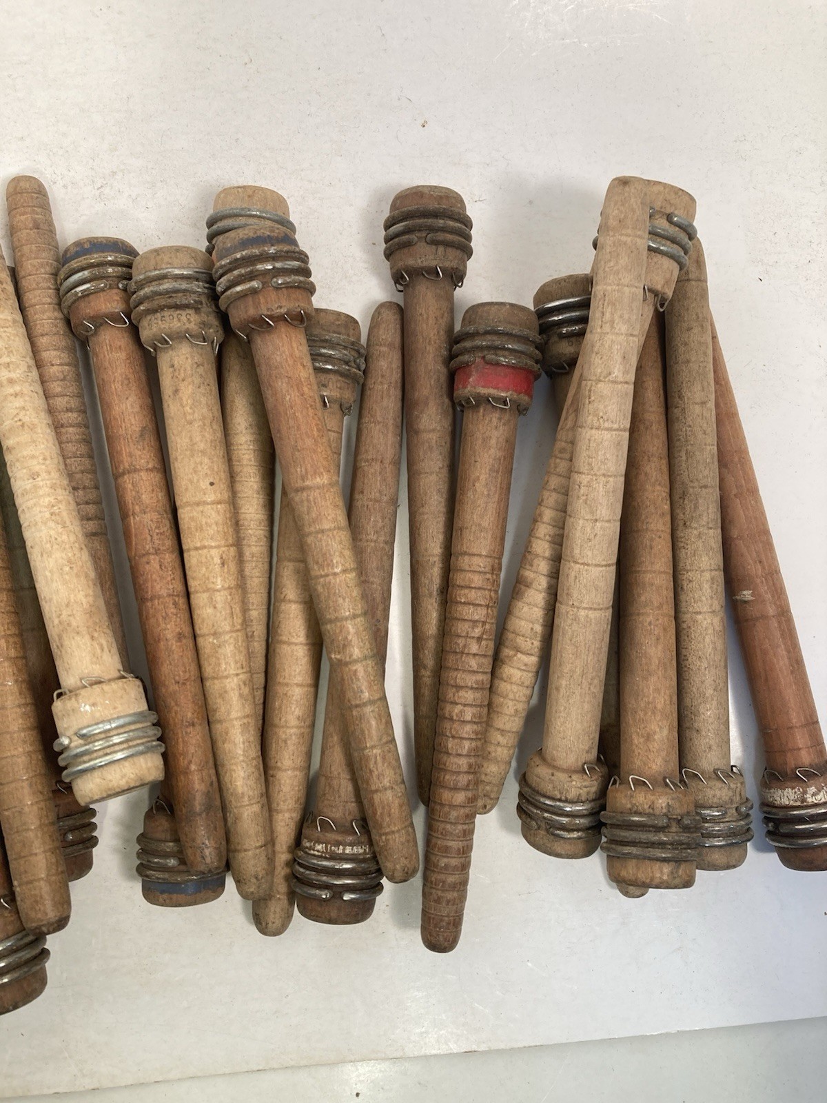Wood Bobbins Wood Quills Vintage Factory Reclaimed Industrial 7 3/8", lot of 30
