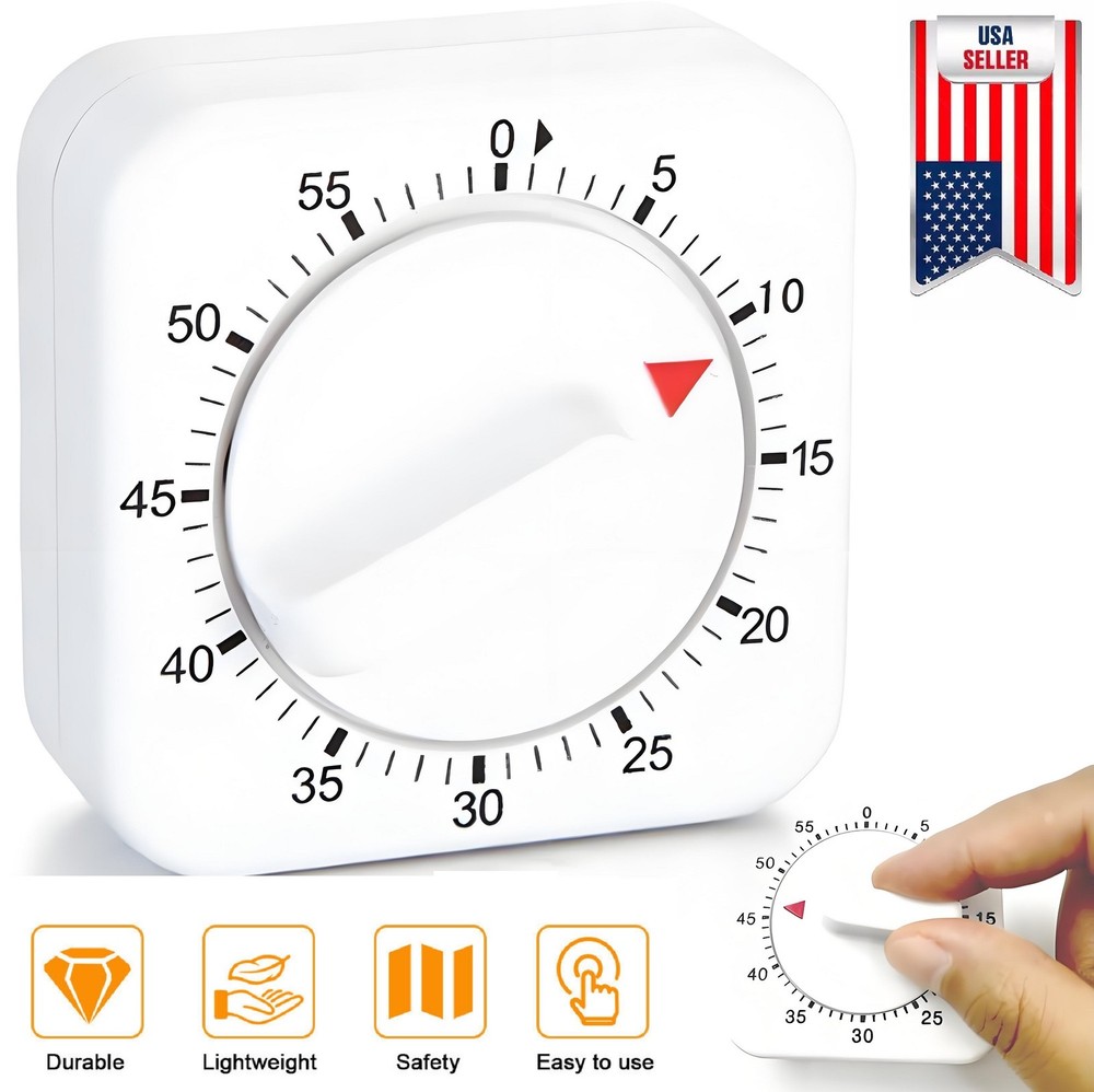 1/2x Square 60 Minute Mechanical Kitchen Timer Easy to Use Visual Cooking Timer