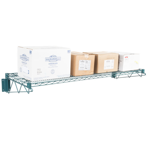 18" x 60" Wall Mount Green Epoxy Wire Shelf Rack Commercial Restaurant Pot NSF