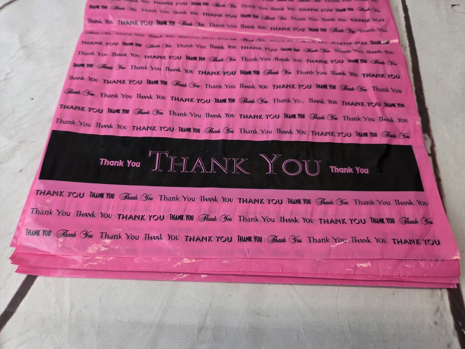New 37 Pink Plastic Bags Gift Bags Die Cut Handle Thank You 9"x12"