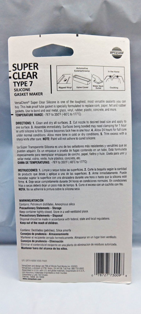 VersaChem Super Clear Silicone Gasket Maker Type 7 Clear 3oz