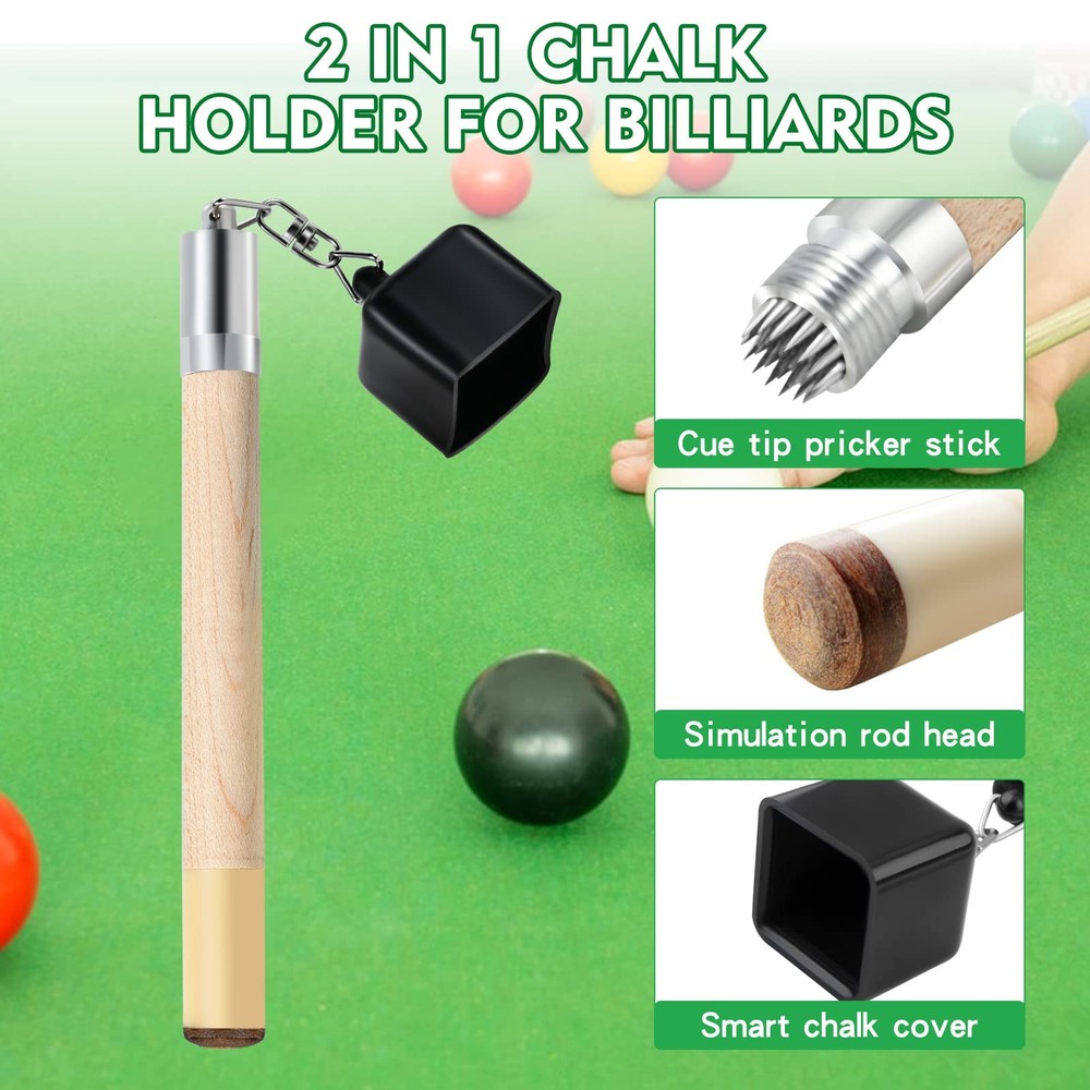 Billiard Pool Stick Chalk Holder 2 in 1 Tip Pricker Prep Tool Maple 3 Models
