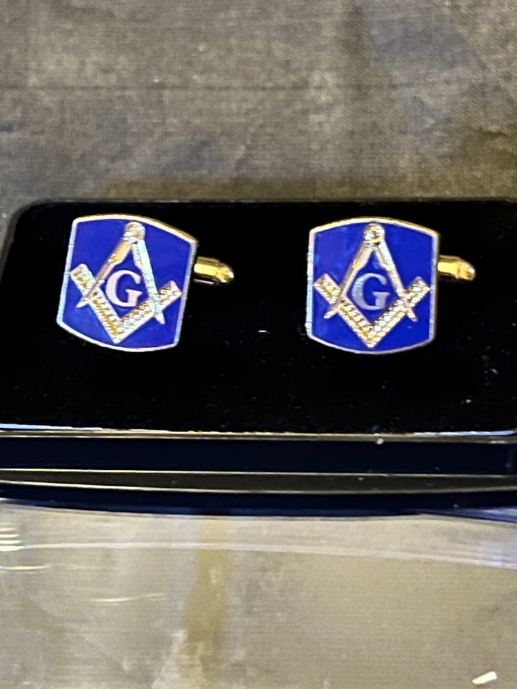 Masonic Blue Square Compass Cufflinks Freemasonry Fraternity Boxed NEW!