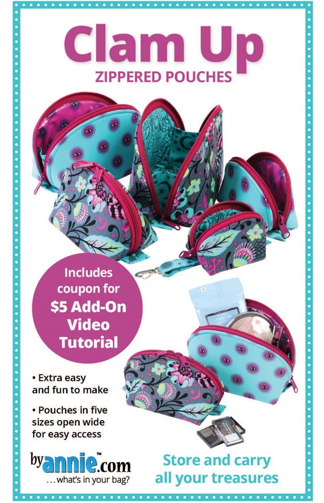 Clam Up Zippered Pouches Pattern 5 sizes By Annie