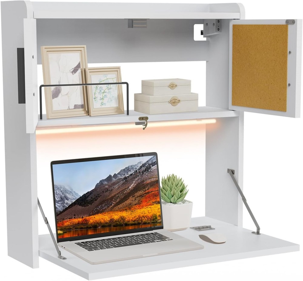Wall Mounted Desk with LED Light Multifunctional Fold down Laptop Computer Table