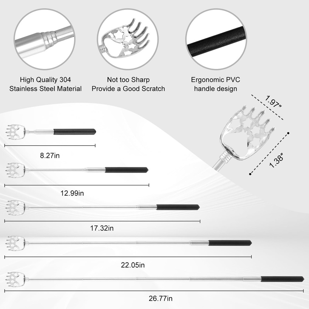 XKOS 4 Pack Different Back Scratcher Portable Telescoping with Rubber Black