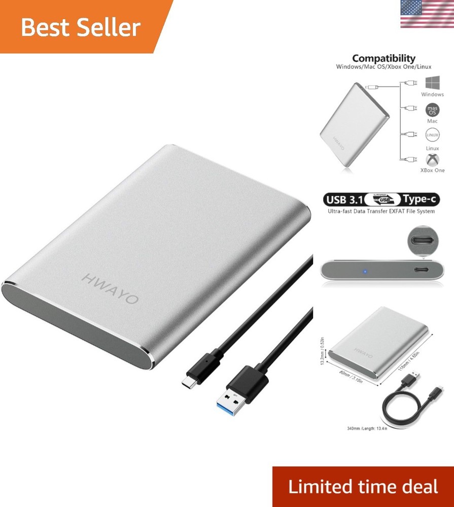 High-Speed 120GB Portable Hard Drive - Plug & Play USB Type C Storage Solution