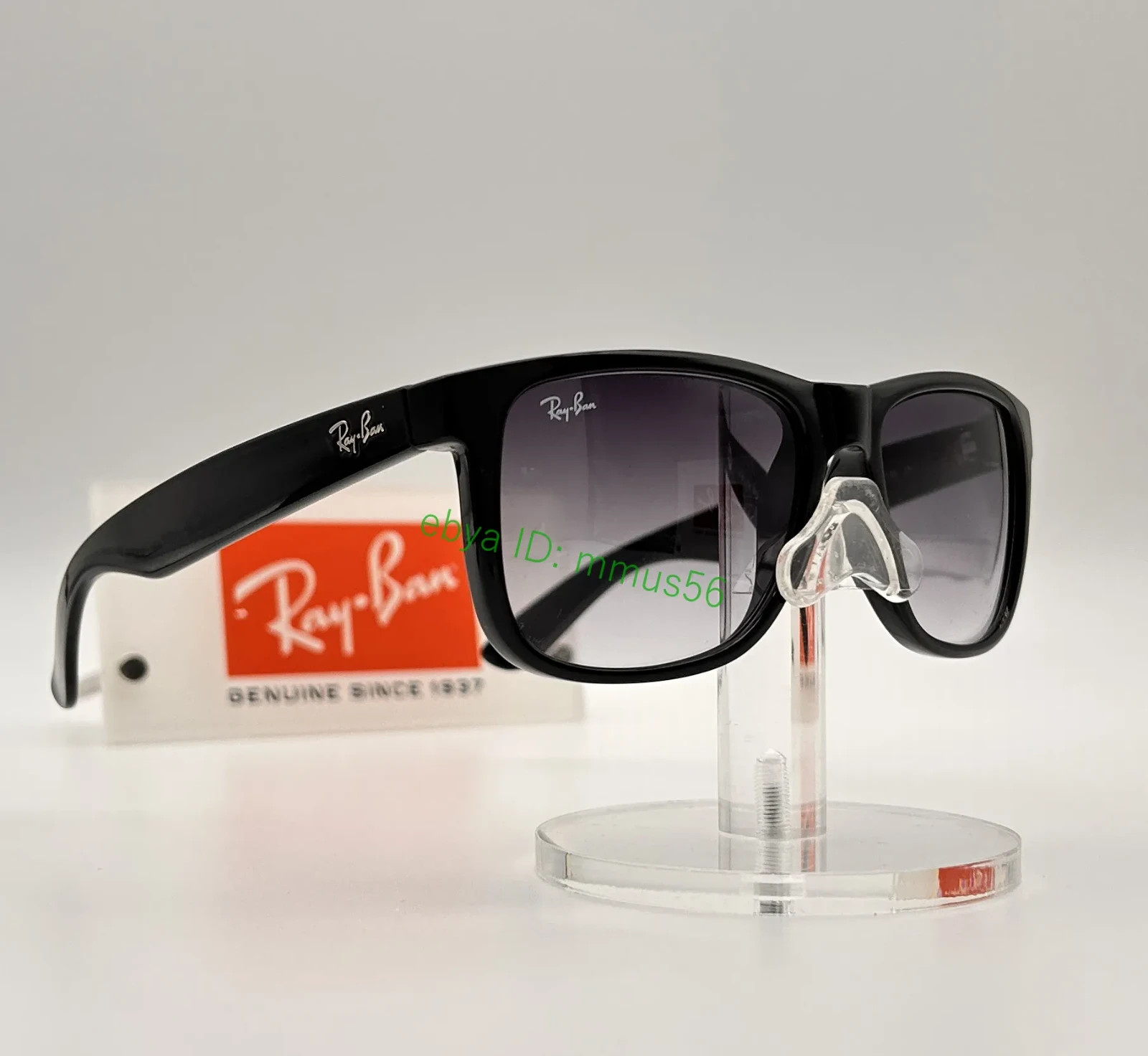 Ray-Ban JUSTIN RB4165 601/8G Sunglasses Dark Grey Matte Rubber Black 54mm