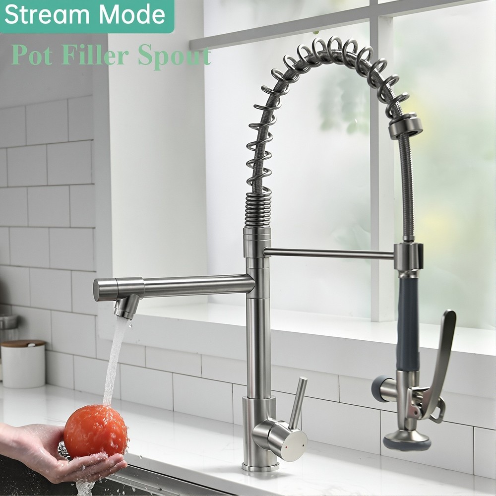 Kitchen Faucet Pull Down Sprayer Single Handle Commercial Double-Head Mixer Tap