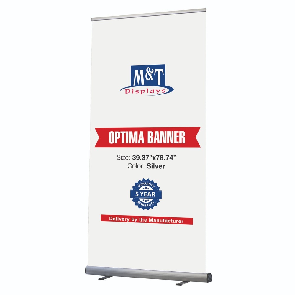 Optima Retractable Roll Up Banner Floor Standing Display Stand Silver Aluminum