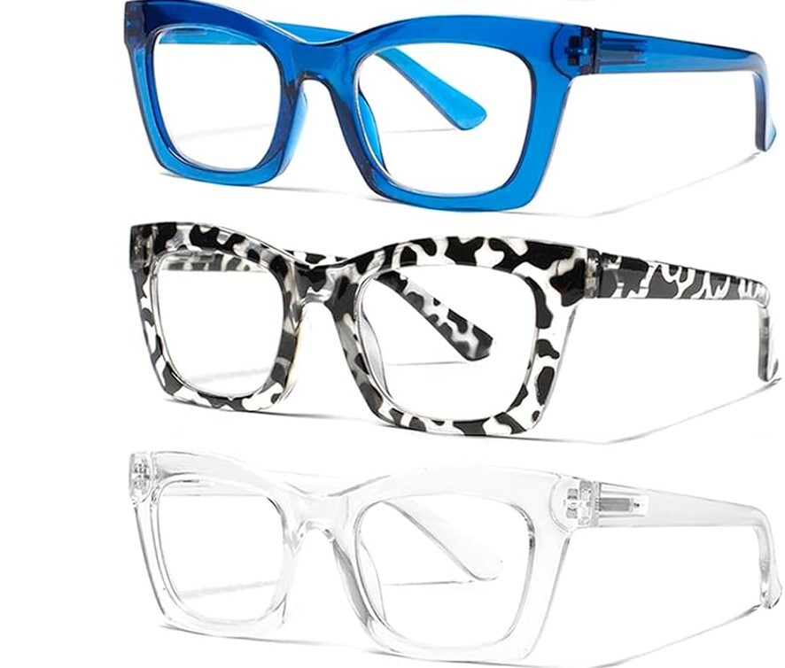 3 Pack Reading Glasses Women Blue Light Blocking Computer Square Readers