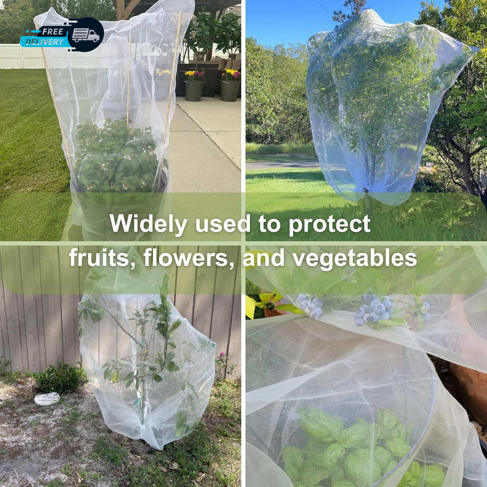 4 Pcs Fruit Tree Netting with Zipper & Drawstring, 4Ft X 4Ft Insect & Bird Netti