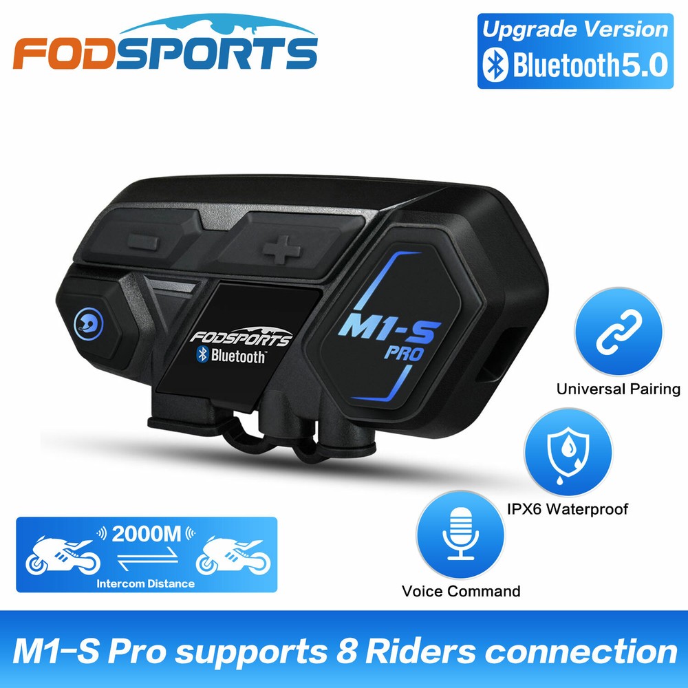 M1-S Pro Motorcycle Intercom Headset 8 Riders Bluetooth Interphone Helmet 2000m