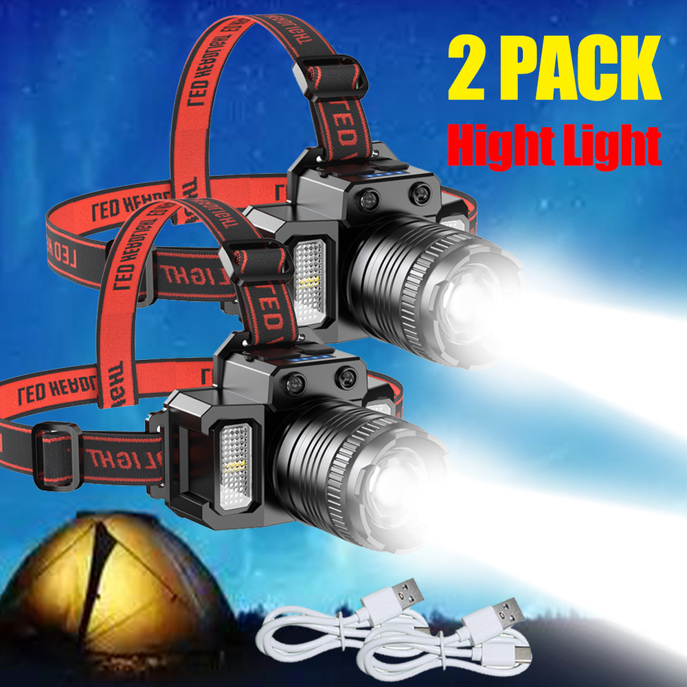 2x Brightest 9900000LM Motion Sensor Headlamp Rechargeable Headlight Flashlight