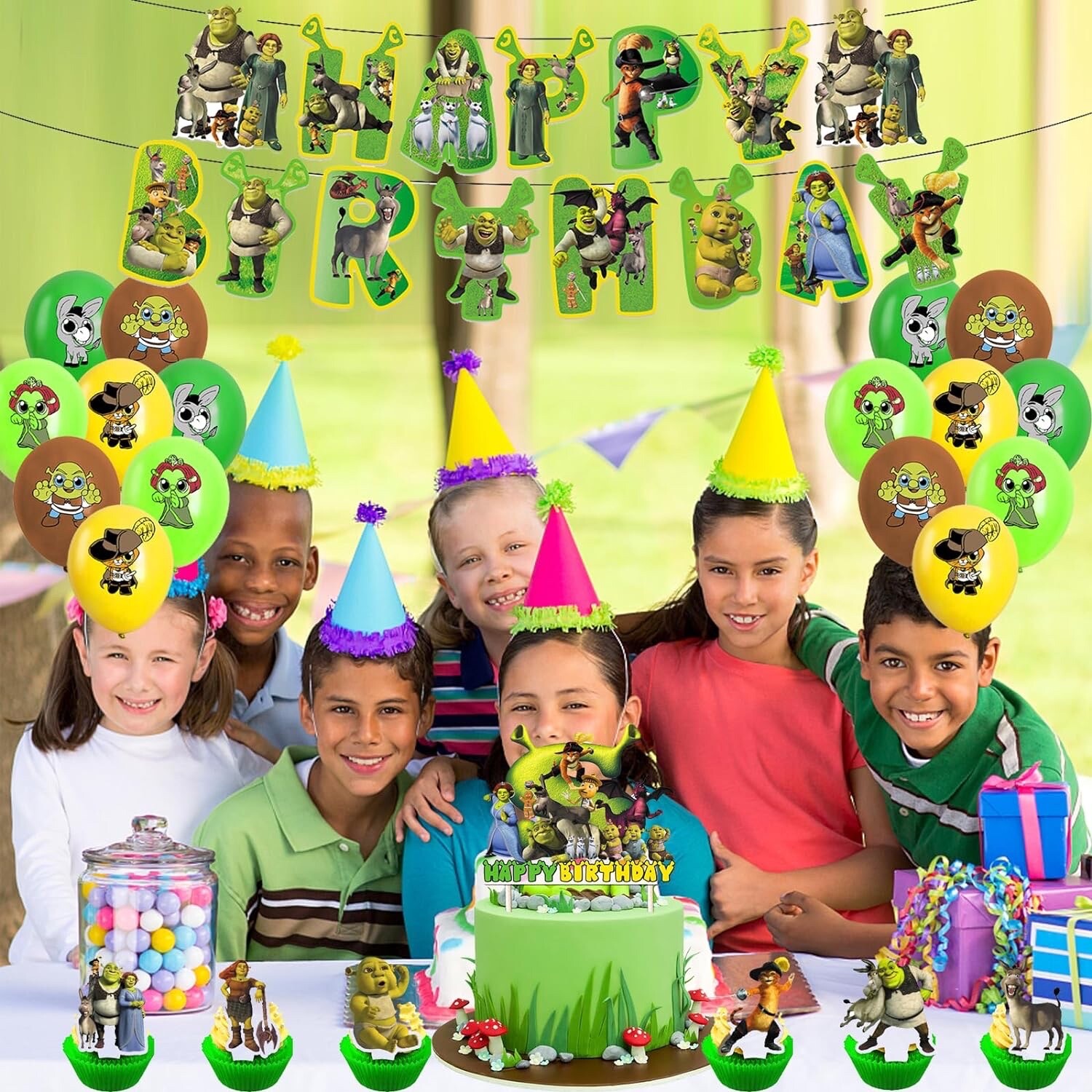 Shrek Theme Kids Birthday Party Decorations Set,Balloons Banner Cake Toppers NEW