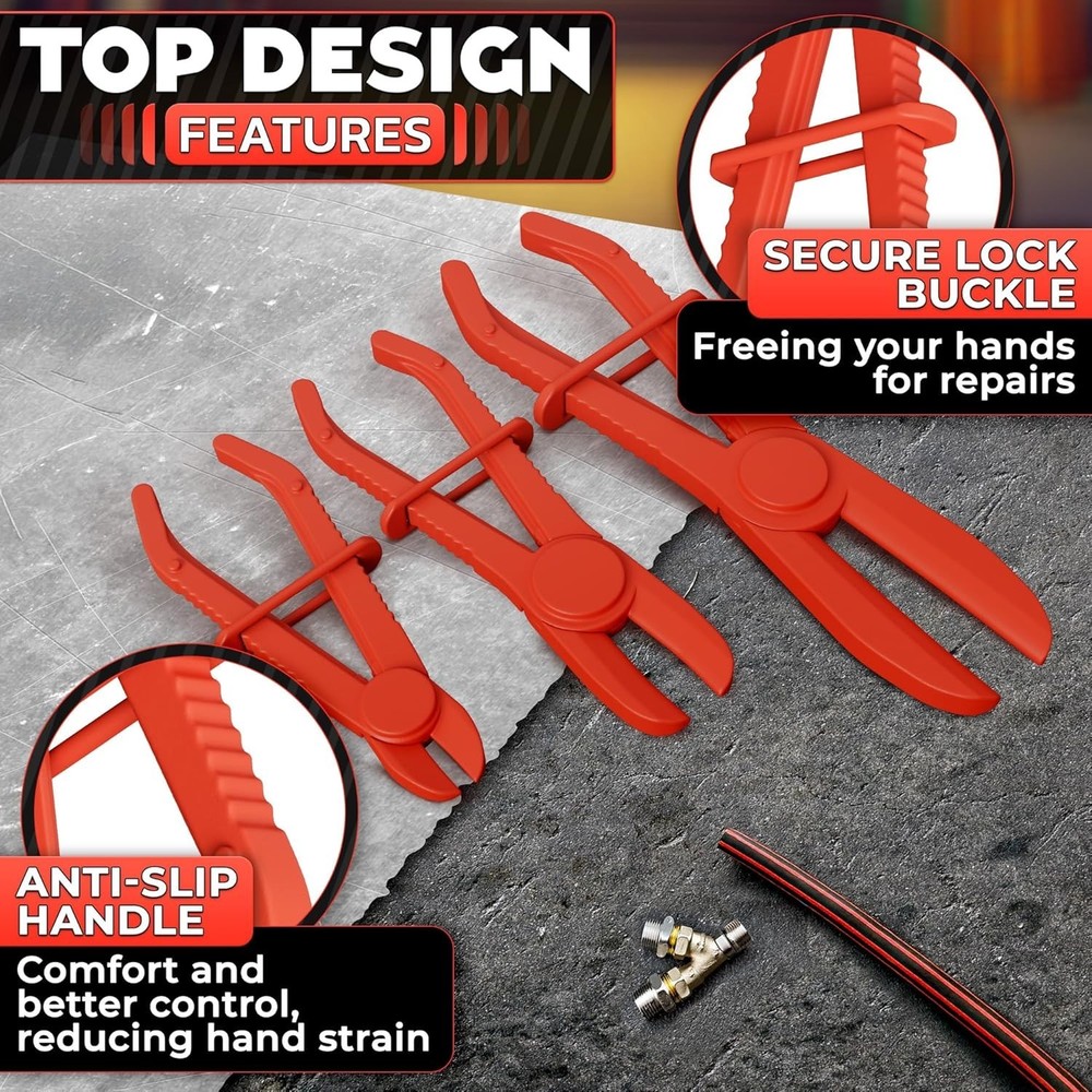 Automotive Hose Locking Pliers - 6 Red Non-Conductive Tools for Precision Work