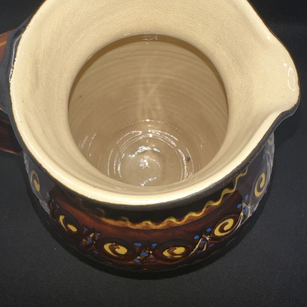 Art Pottery Pitcher Brown & Yellow Glazed Pattern