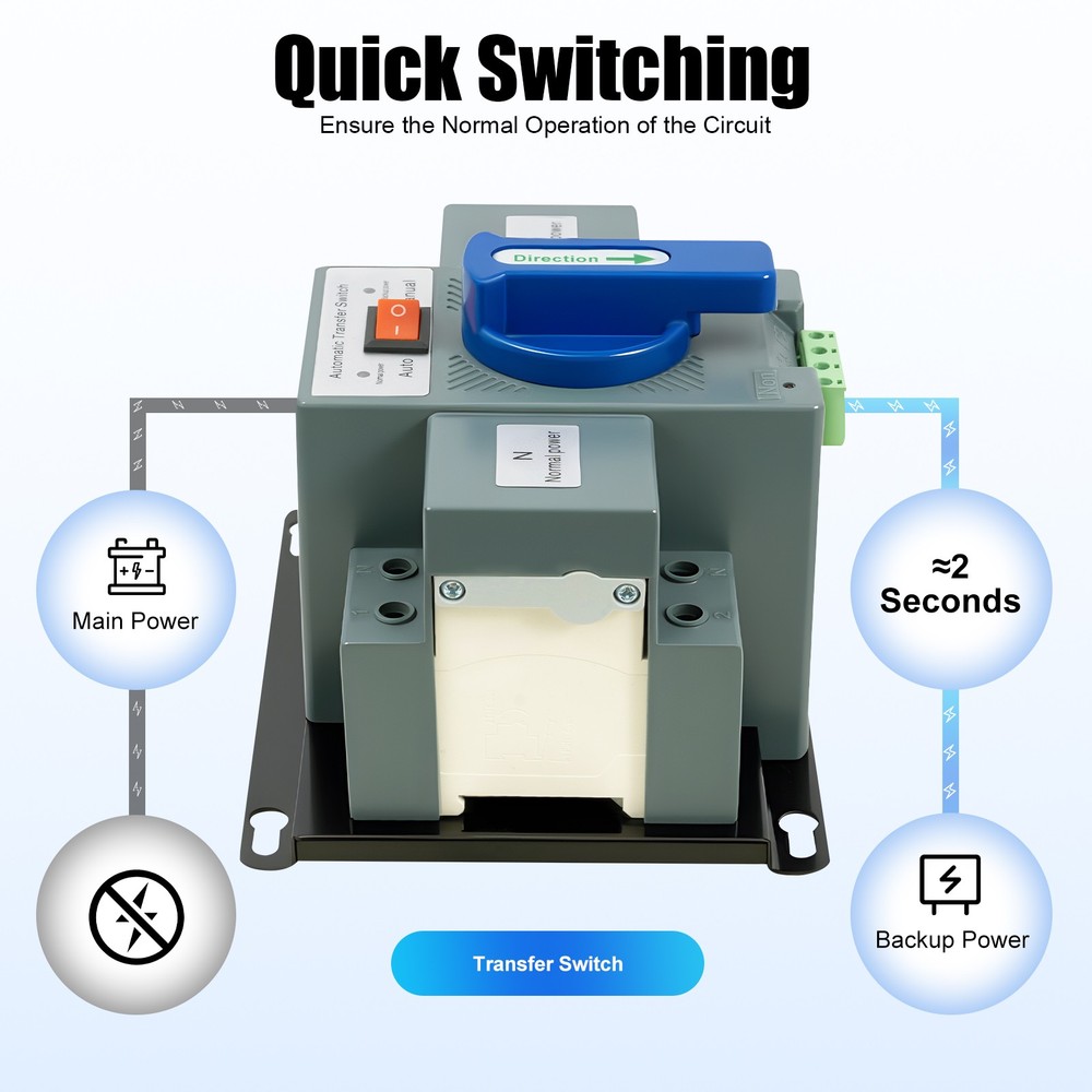 63A Dual Power Automatic Transfer Switch - Generator Changeover 2P ATS