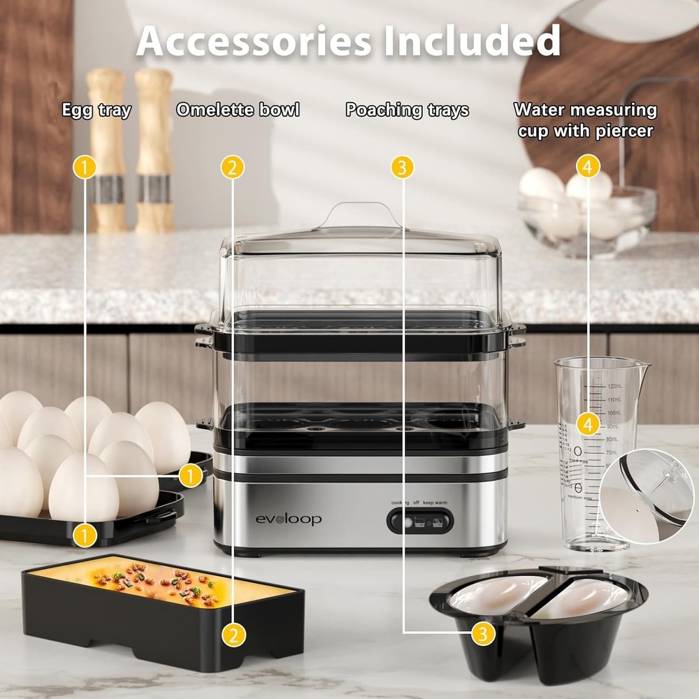 Evoloop Rapid Egg Cooker Electric 12 Eggs Capacity, Soft, Medium, Hard Boiled...
