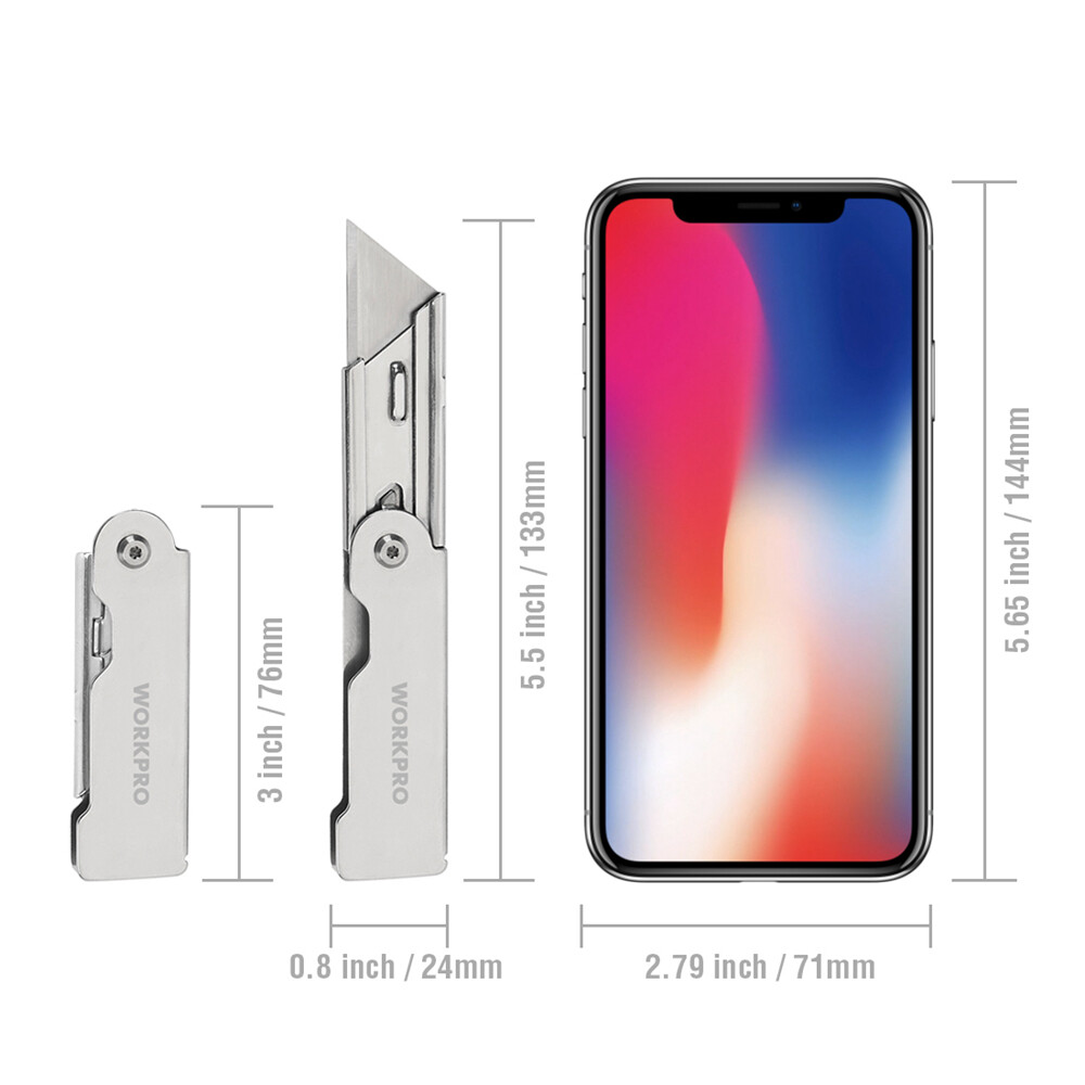 WORKPRO 3PC Compact Folding Utility Knife Lock Back Box Cutter Clip Pocket Knife