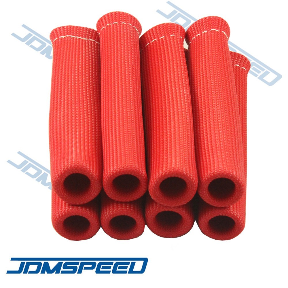 8 RED 1200° SPARK PLUG WIRE BOOTS HEAT SHIELD PROTECTOR SLEEVE SBC BBC 350 454