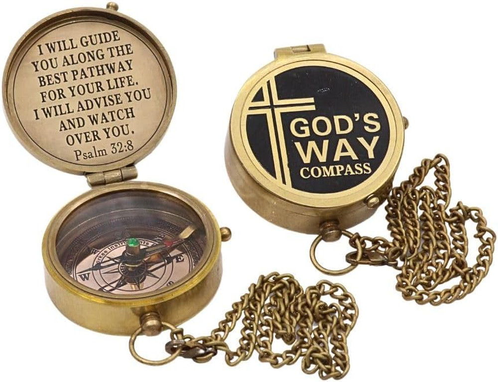 God’s Way Compass Psalm 328 Solid Brass Directional Engraved Compass Baptism ...