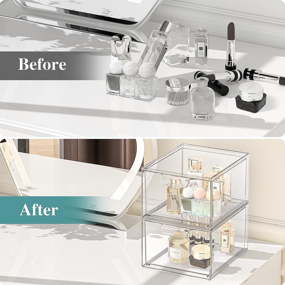SpaceHacks 2 Pack Stackable Makeup Organizer and Storage, Acrylic Organizers，...