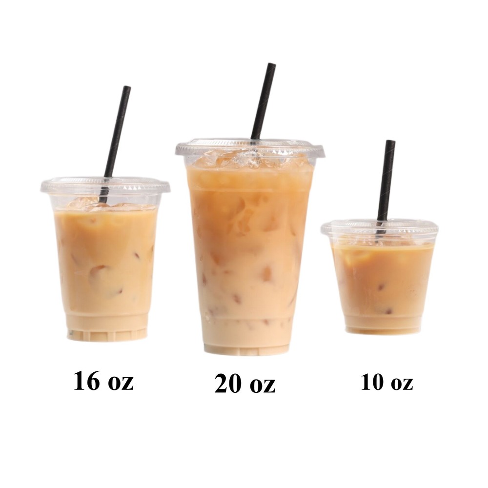 100 Set Clear Plastic Cups with Lids Disposable Ice Coffee Cups Drinking Cups