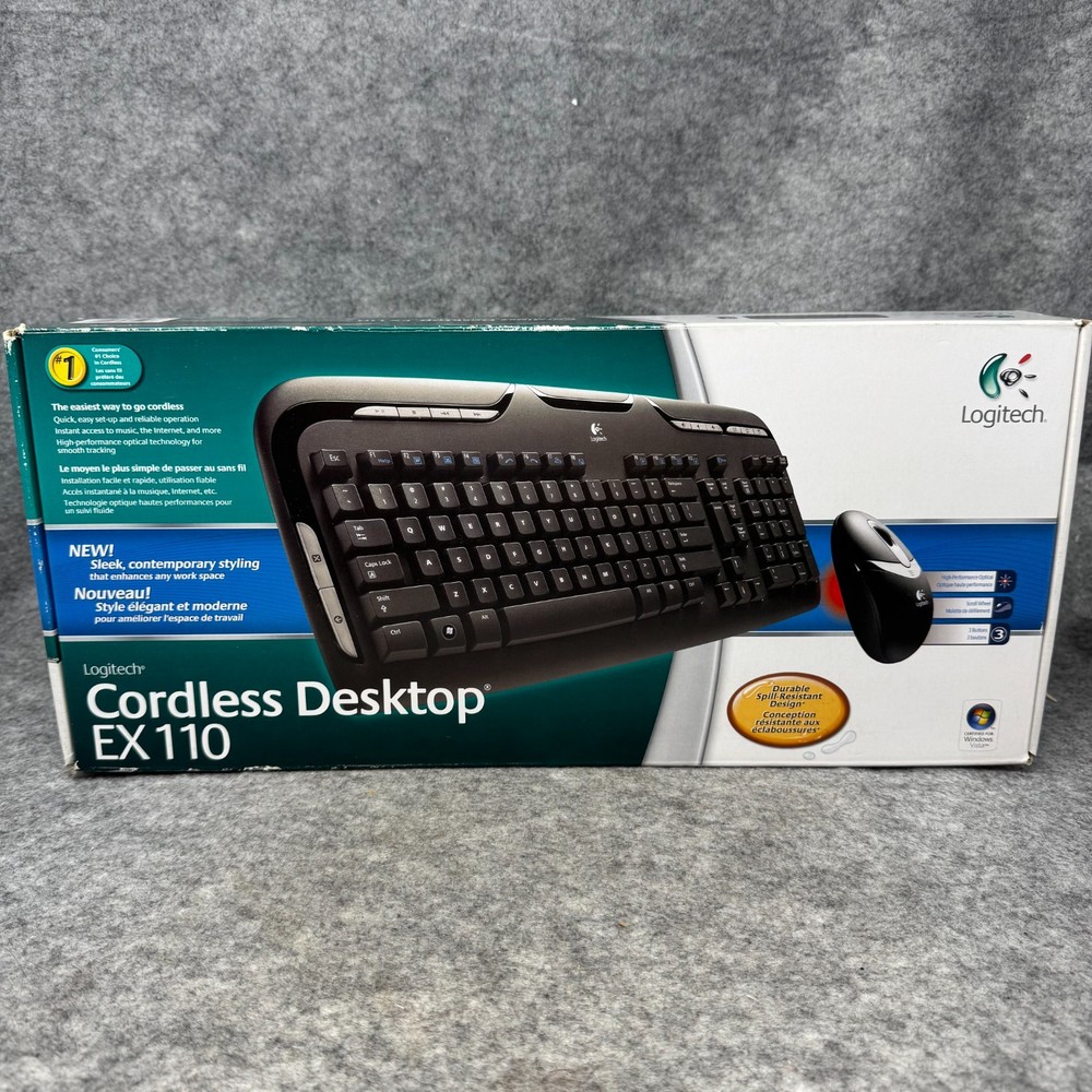Logitech EX110 Cordless Desktop Wireless Keyboard & Optic Mouse Open Box