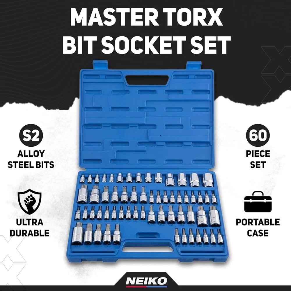 NEIKO 10083A Master Torx Bit Socket and External Torx Socket Set, S2 and CrV Ste