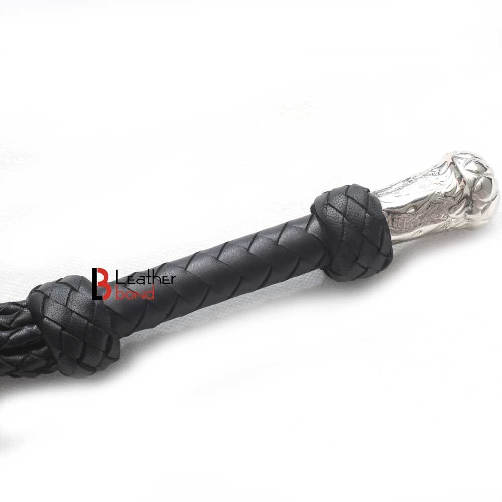 Flogger Cat-o-nine Tails Cowhide Leather whip 09 Braided Falls Steel handle