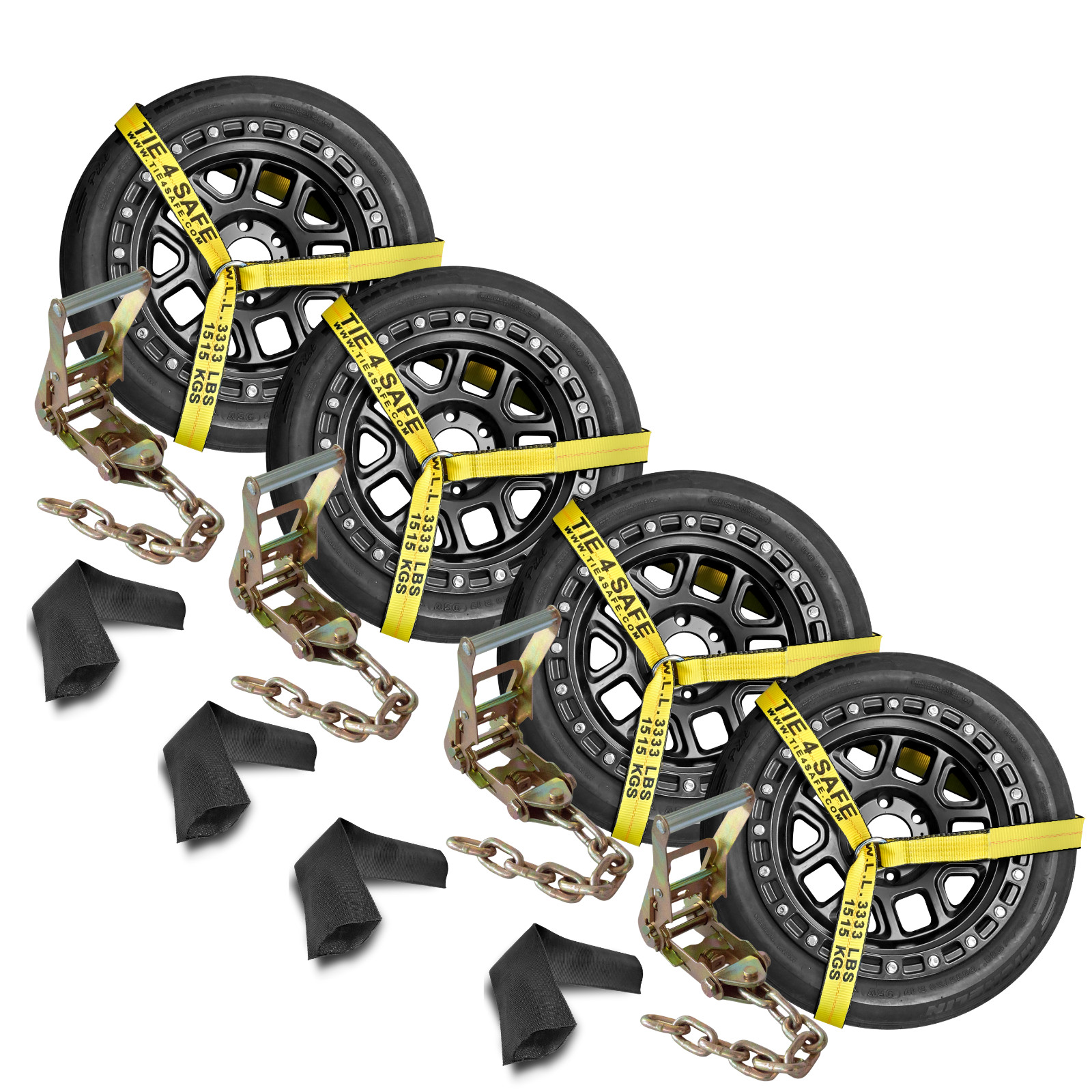 16 Pcs 2" x 10' Ratchet Wheel Lift Lasso Strap w/ Chain Extension For Tow Truck