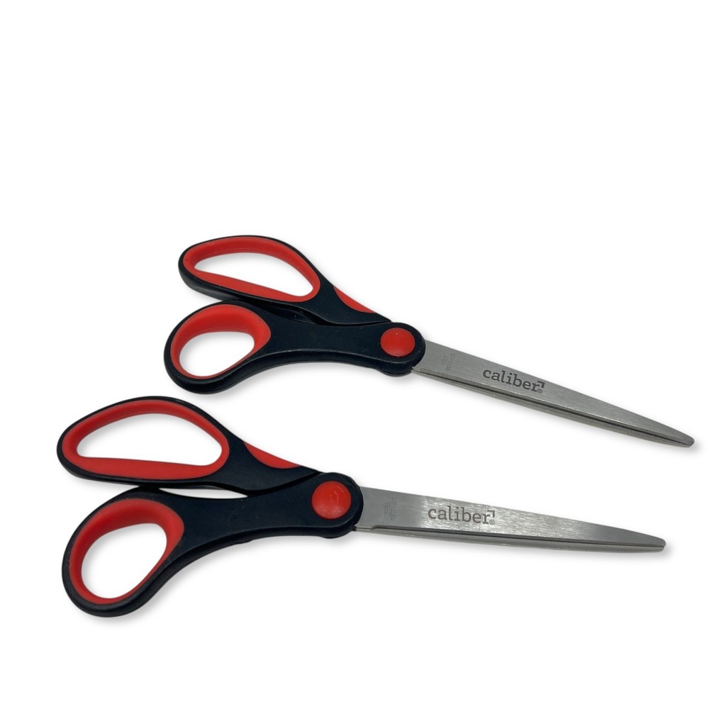 Caliber Multi-Purpose Scissors, Red & Black Soft Grip, Stainless, 2 Pcs