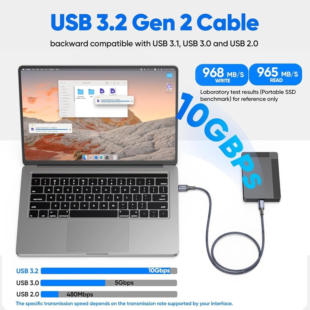 USB C Data Cable 3ft, USB 3.2 Gen 2 10Gbps High Speed Data Transfer, 3A Fast ...