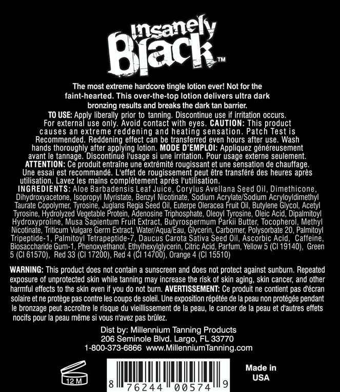 Millennium Tanning INSANELY BLACK Hot Tingle 60X Dark Tan Bed Lotion 13.5 oz