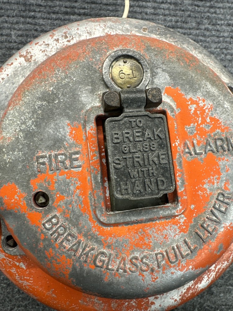 Vintage Rare Coded Fire Alarm Pull Station Red Round Break Glass Pull Lever