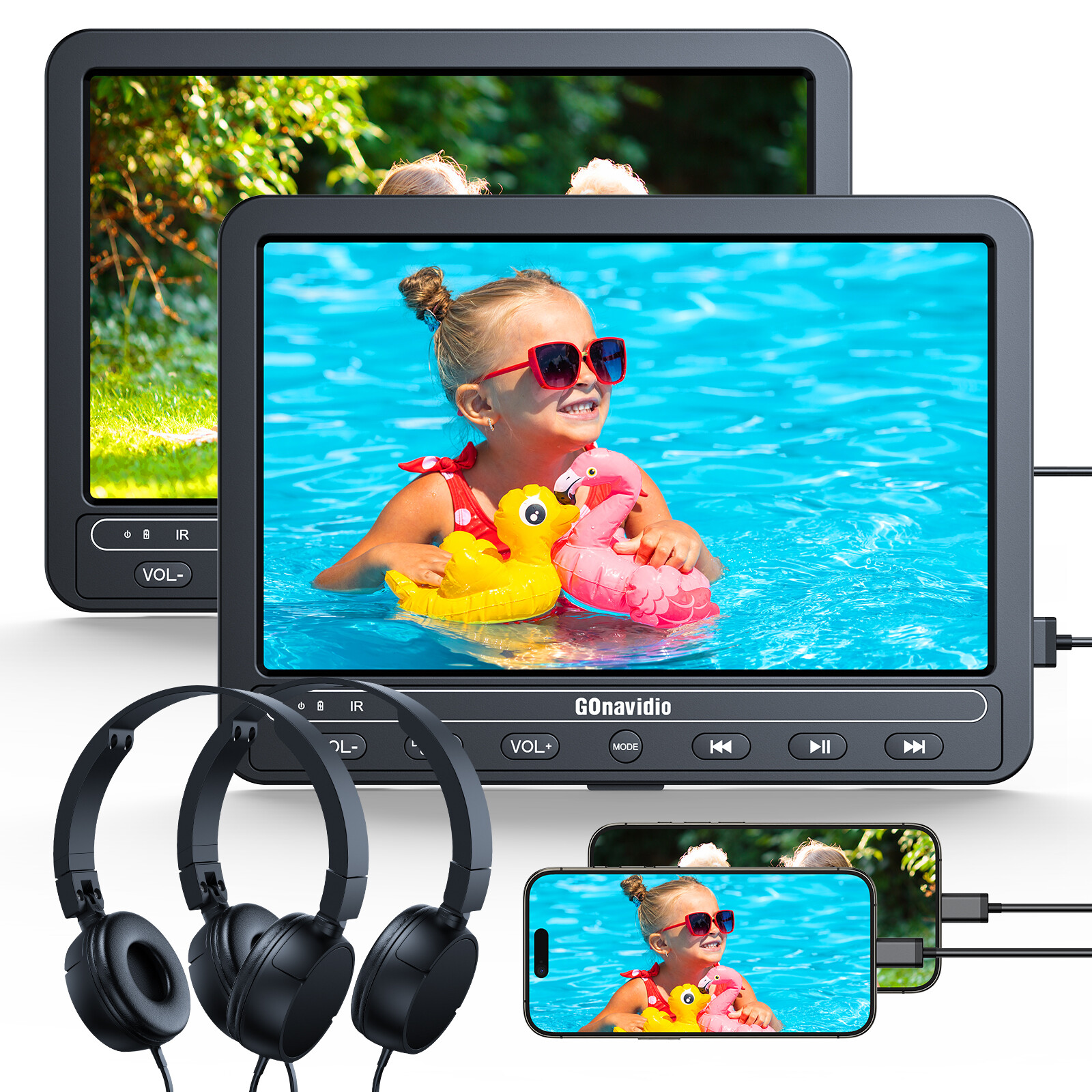 2 x 10.5" Car Headrest Monitor Portable DVD Media Player w/Headsets HDMI USB SD
