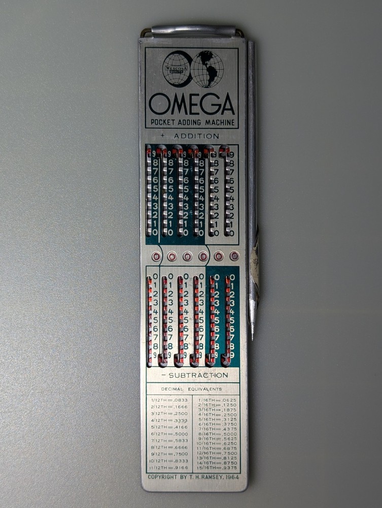 Vintage OMEGA Pocket Adding Machine — Complete w/ Case, Stylus & Instructions