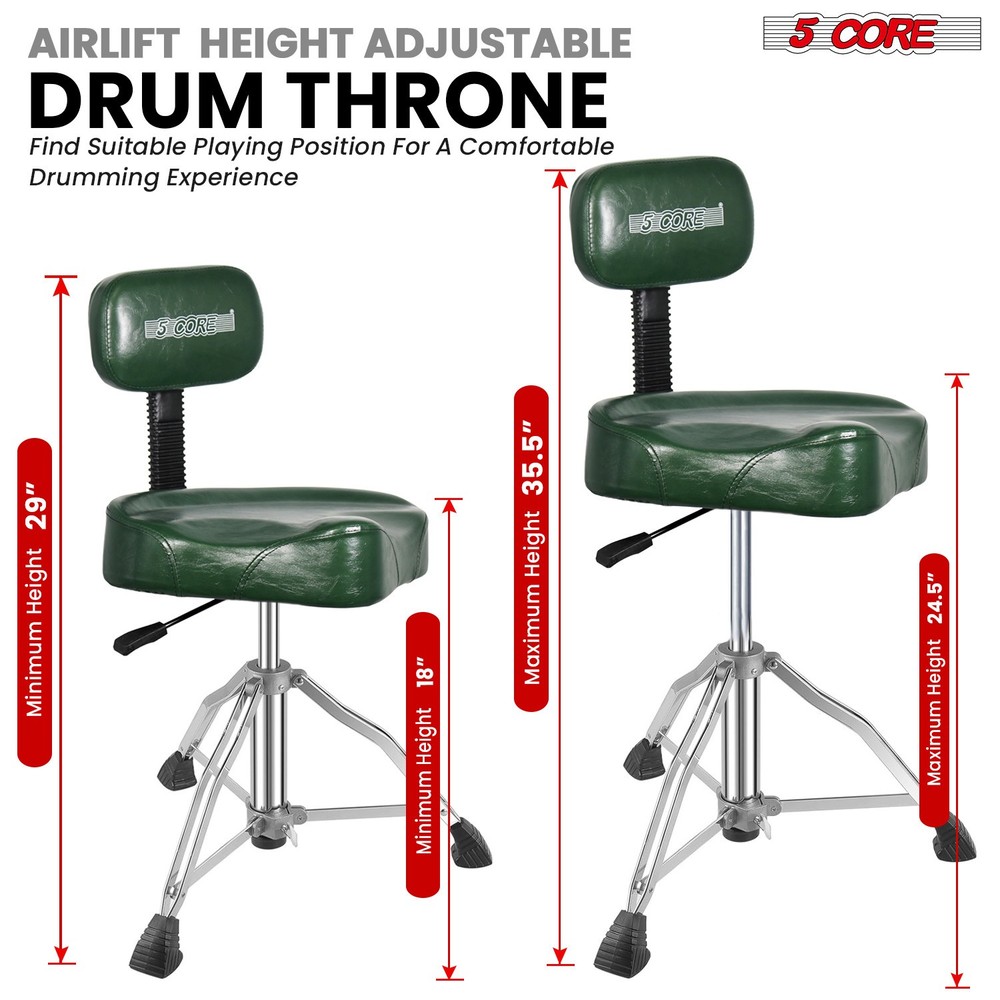 5 Core Drum Throne w Backrest 4" Padded Stool Adjustable 24.5" 441Lb Capacity