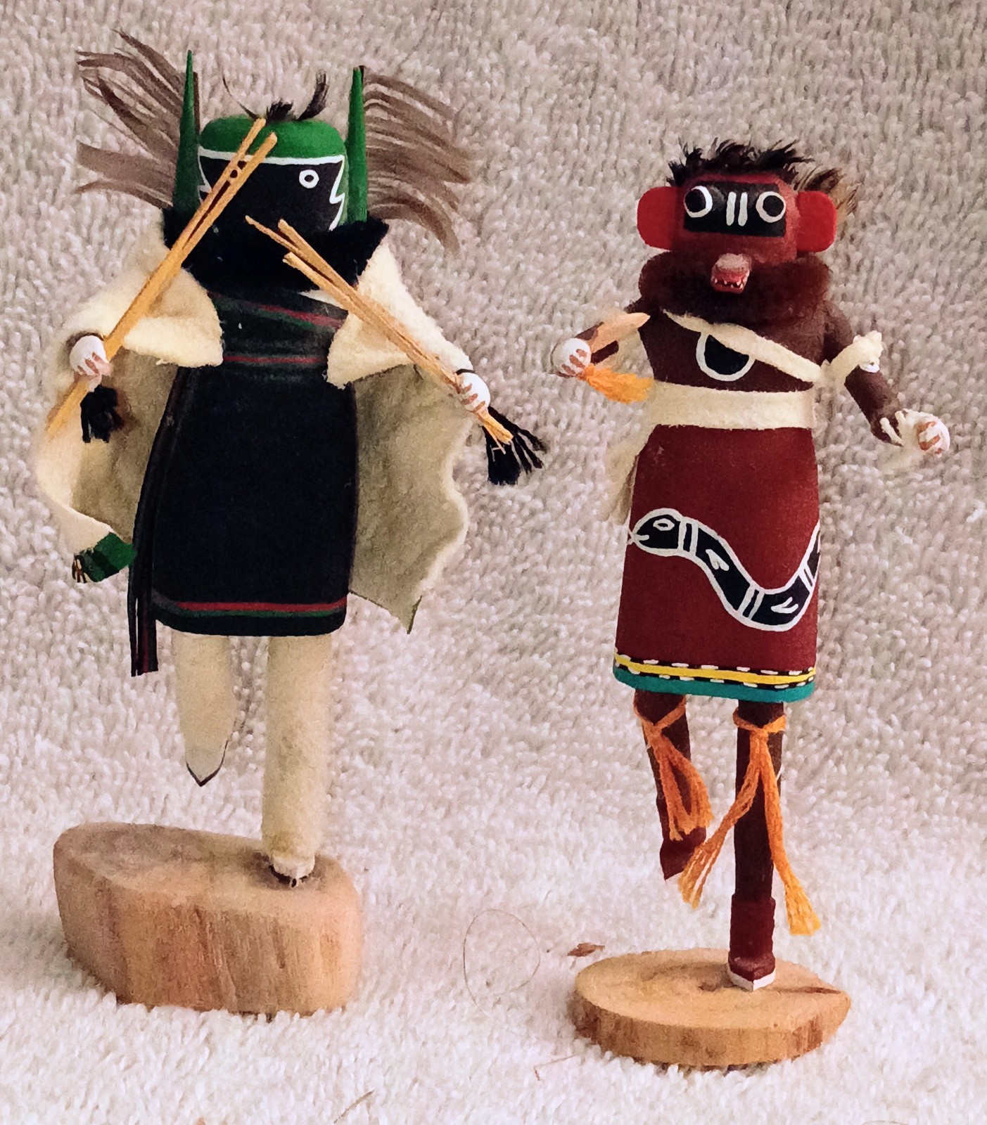 Two Miniature Hopi Kachinas Crow Mother And  Bear Kachina Signed A.E. Lewis