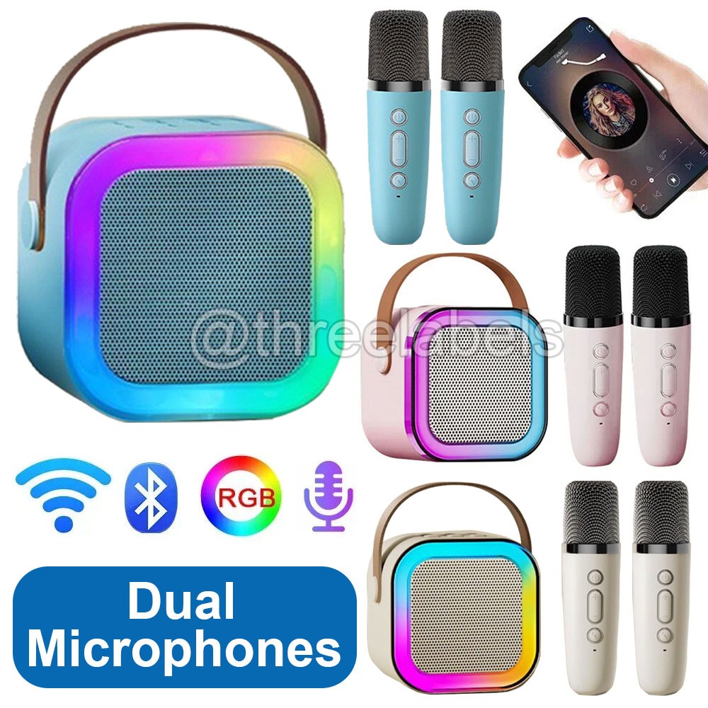 Bluetooth Karaoke Machine Portable Mini Speaker with 2 Wireless Microphones US