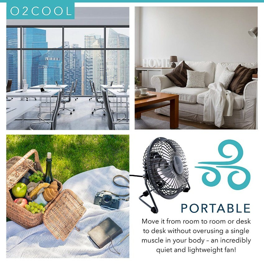 O2COOL 4" USB Personal Desk Fan – Portable Mini Table Cooling Fan - Black