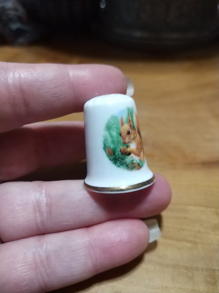 Vintage Bone China thimble. Squirrel