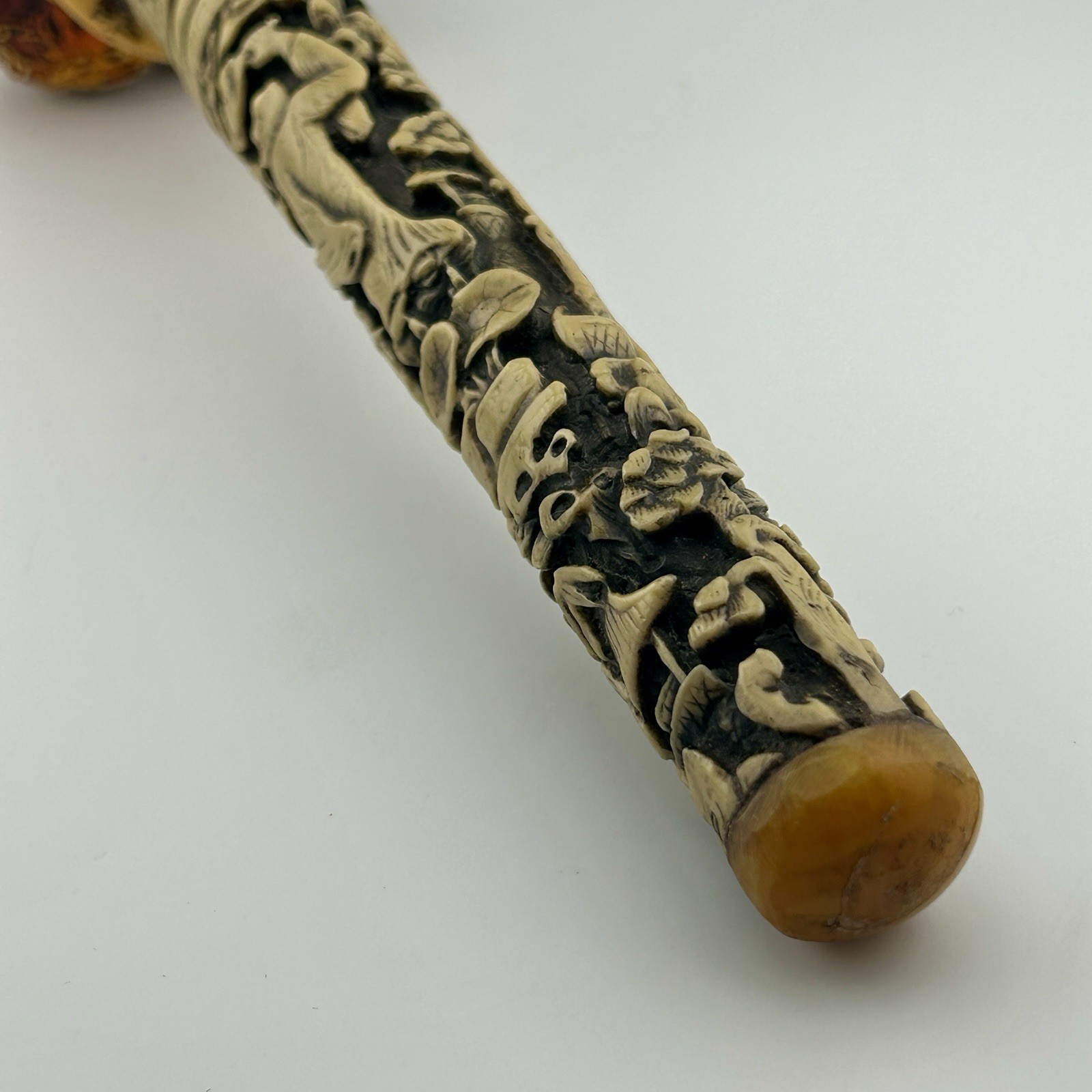 Tibetan Buddhist Prayer Wheel Resin Faux Coral, Bone, & Amber Handheld 1970s VTG