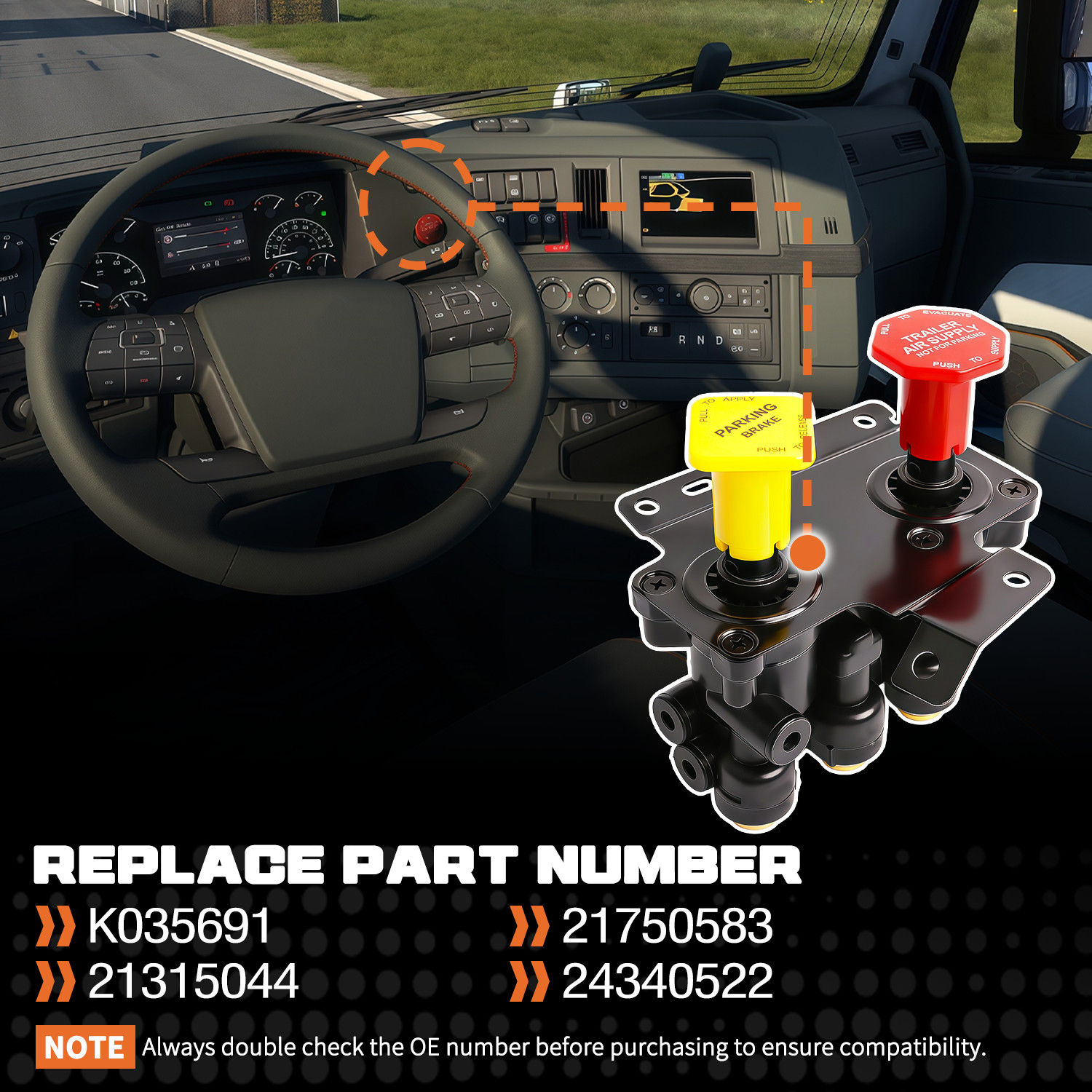 Dual Park Brake Valve Volvo VNL | Replaces 24340522 21315044 21750583 K035691